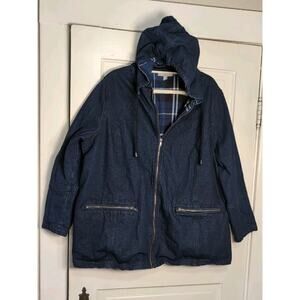 Woman Within Flannel Lined Denim Jacket Chore Coat Women's 1X(22/24)(C)